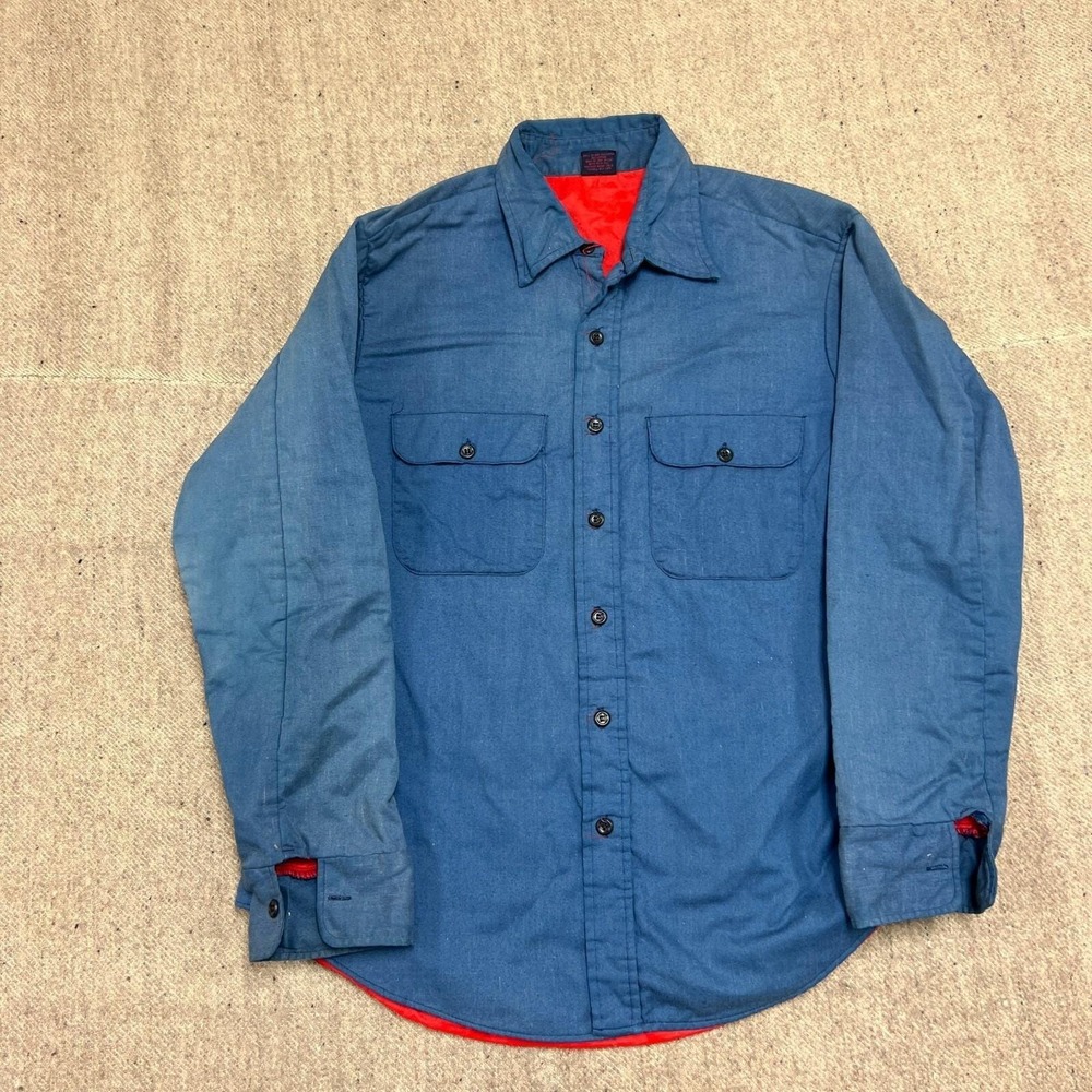 Vintage Montgomery Ward Quilted Button Up Shirt Mens Large Blue 1970s
